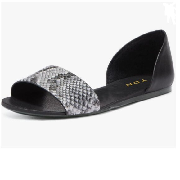 YDN Shoes - YDN Serpentine & Black Western Open Toe D'Orsay Casual Flat Sandals Slip on Shoe